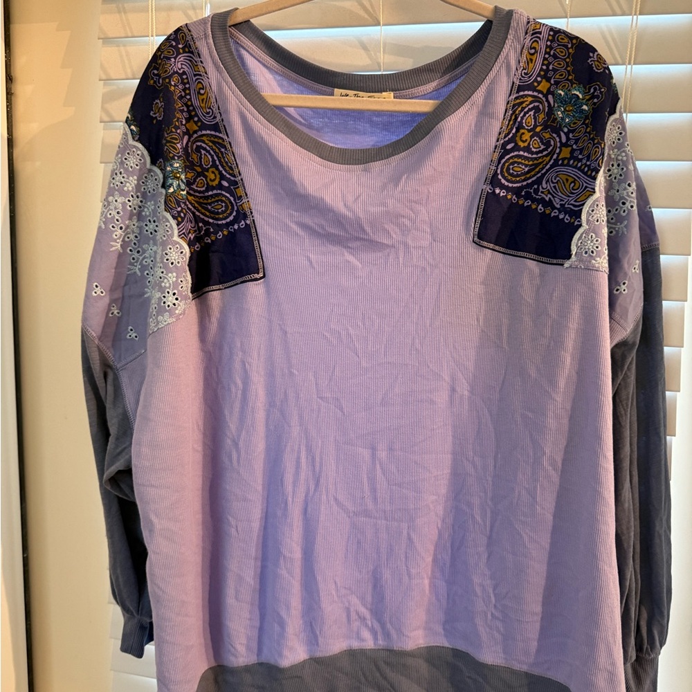 Free People Women's Purple and Blue Paisley Top